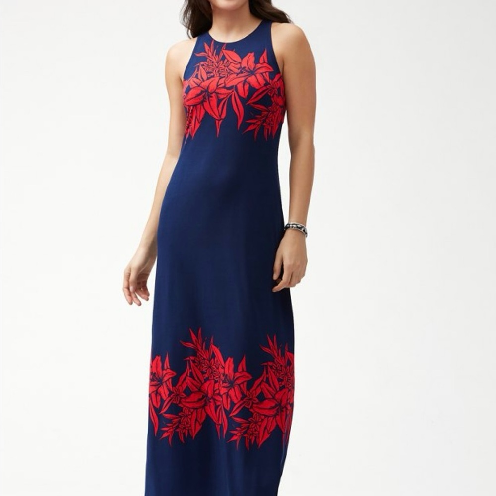 Tommy Bahama Navy and Red Floral Maxi Dress